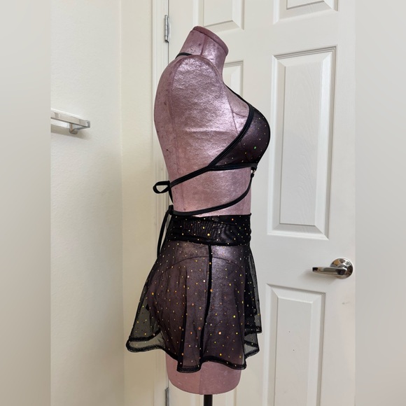 Jay Valentine sheer skirt with strappy triangle top, golds sequins. - Picture 2 of 4